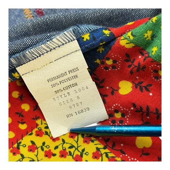 Vintage 70s Jast Girls 2pc Set Youth 5 Denim Vest Yellow Top Yarn Appliqué - Picture 6 of 16